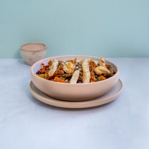 Wok de verduras, pollo y arroz