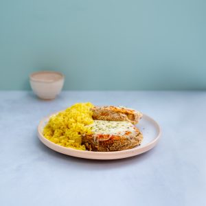 Milanesas de calabaza napo con arroz amarillo